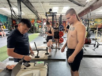 Mas-wrestling for the first time at the Calgary Cowboy Festival